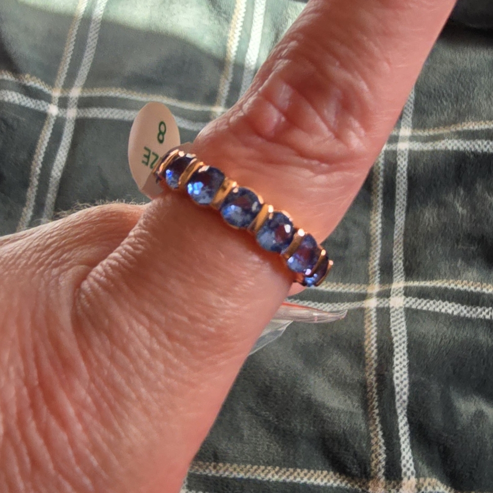 Elegant Rose Gold and Blue Gemstone Ring, Bomb Party Bright Horizons